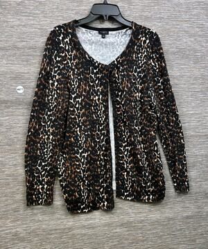 Talbots Cardigan Sweater Womens Plus Size X Animal Print Poly/Cotton Button Up